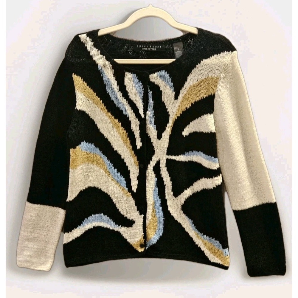 Vtg Crazy Horse Cardigan Sweater Women Sz M Artsy Abstract‎ Super Soft #488